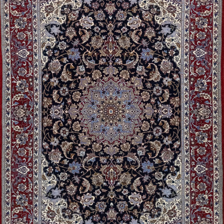 3' 8" x 5' 7" - NAVY AND RED ISFAHAN FLORAL PERSIAN RUG ( 112 x 170 CM )