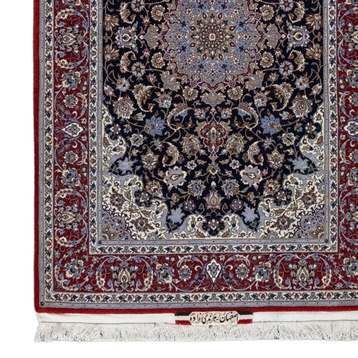 3' 8" x 5' 7" - NAVY AND RED ISFAHAN FLORAL PERSIAN RUG ( 112 x 170 CM )