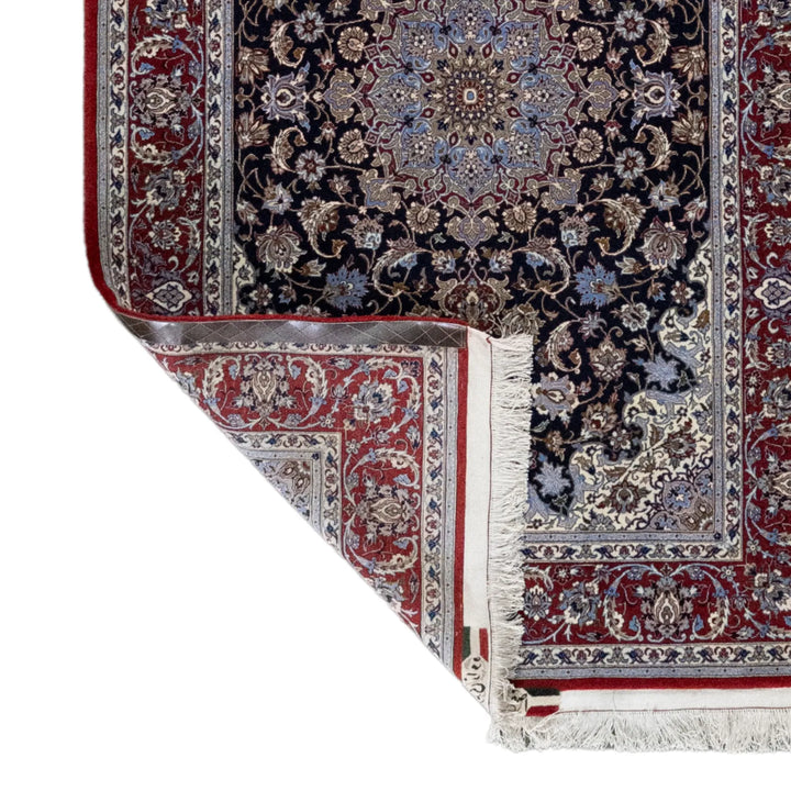 3' 8" x 5' 7" - NAVY AND RED ISFAHAN FLORAL PERSIAN RUG ( 112 x 170 CM )