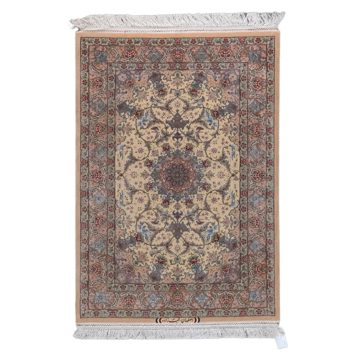 3' 6" x 4' 11" - NAVY AND RED ISFAHAN FLORAL PERSIAN RUG ( 106 x 150 CM )