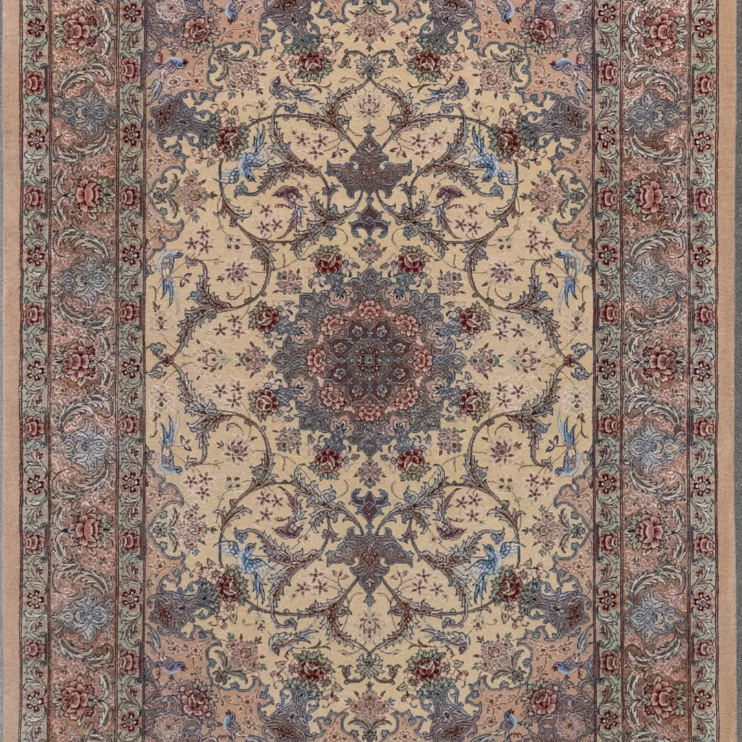3' 6" x 4' 11" - NAVY AND RED ISFAHAN FLORAL PERSIAN RUG ( 106 x 150 CM )