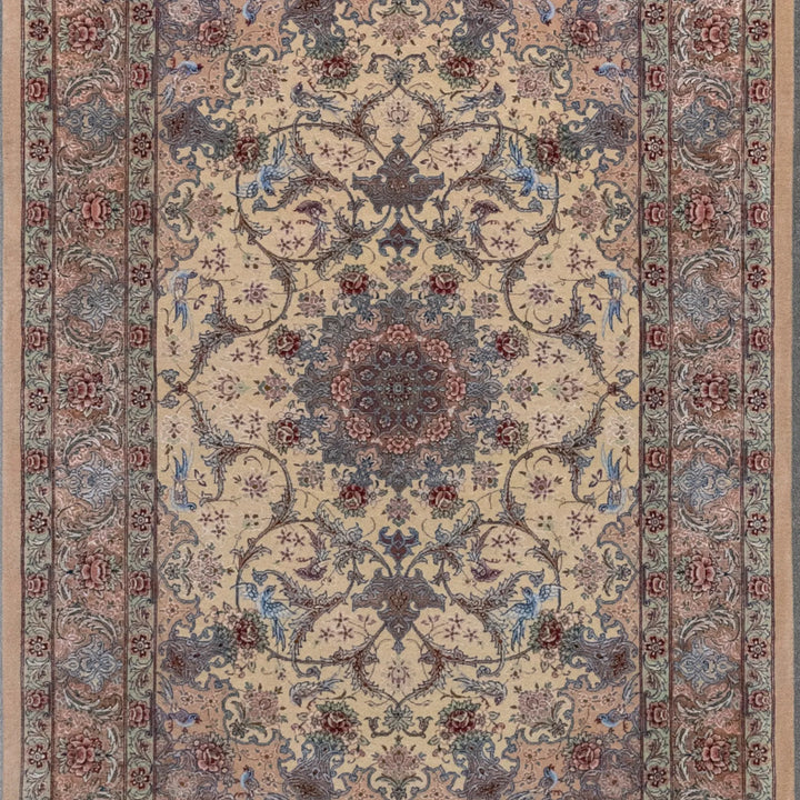 3' 6" x 4' 11" - NAVY AND RED ISFAHAN FLORAL PERSIAN RUG ( 106 x 150 CM )