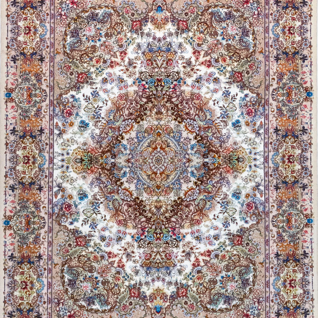 5' 1" x 6' 10" - BEIGE AND BEIGE TABRIZ FLORAL PERSIAN RUG ( 155 x 208 CM )