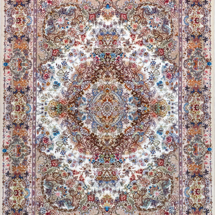 5' 1" x 6' 10" - BEIGE AND BEIGE TABRIZ FLORAL PERSIAN RUG ( 155 x 208 CM )