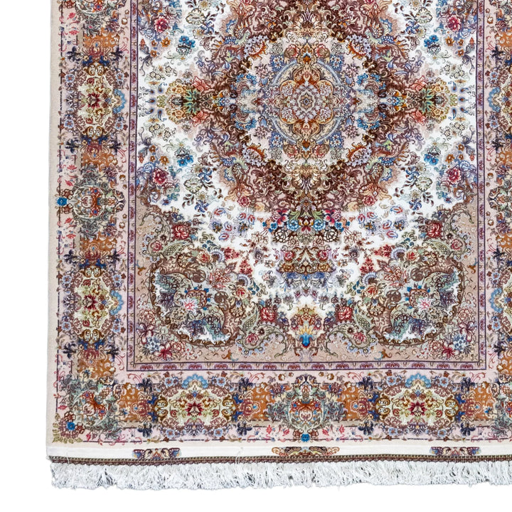 5' 1" x 6' 10" - BEIGE AND BEIGE TABRIZ FLORAL PERSIAN RUG ( 155 x 208 CM )