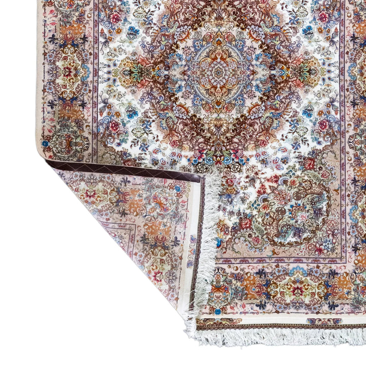 5' 1" x 6' 10" - BEIGE AND BEIGE TABRIZ FLORAL PERSIAN RUG ( 155 x 208 CM )