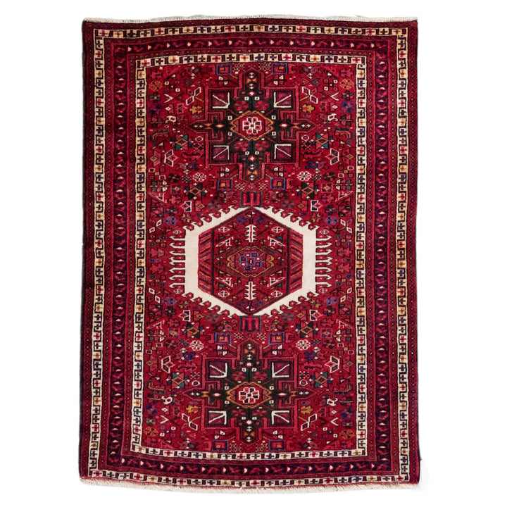 3' 7" x 4' 11" - RED AND RED KARAJEH GEOMETRIC PERSIAN RUG ( 109 x 150 CM )