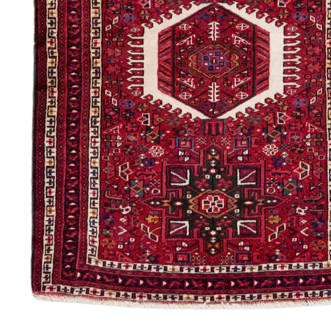 3' 7" x 4' 11" - RED AND RED KARAJEH GEOMETRIC PERSIAN RUG ( 109 x 150 CM )