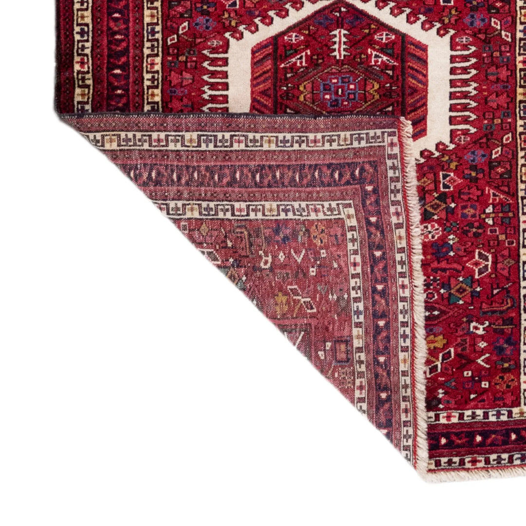 3' 7" x 4' 11" - RED AND RED KARAJEH GEOMETRIC PERSIAN RUG ( 109 x 150 CM )