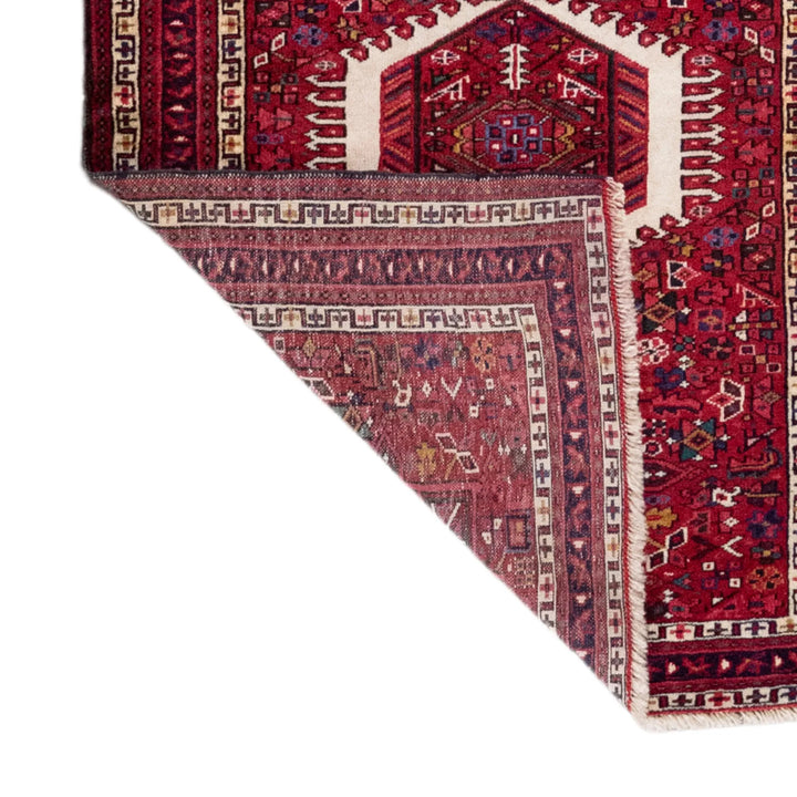 3' 7" x 4' 11" - RED AND RED KARAJEH GEOMETRIC PERSIAN RUG ( 109 x 150 CM )