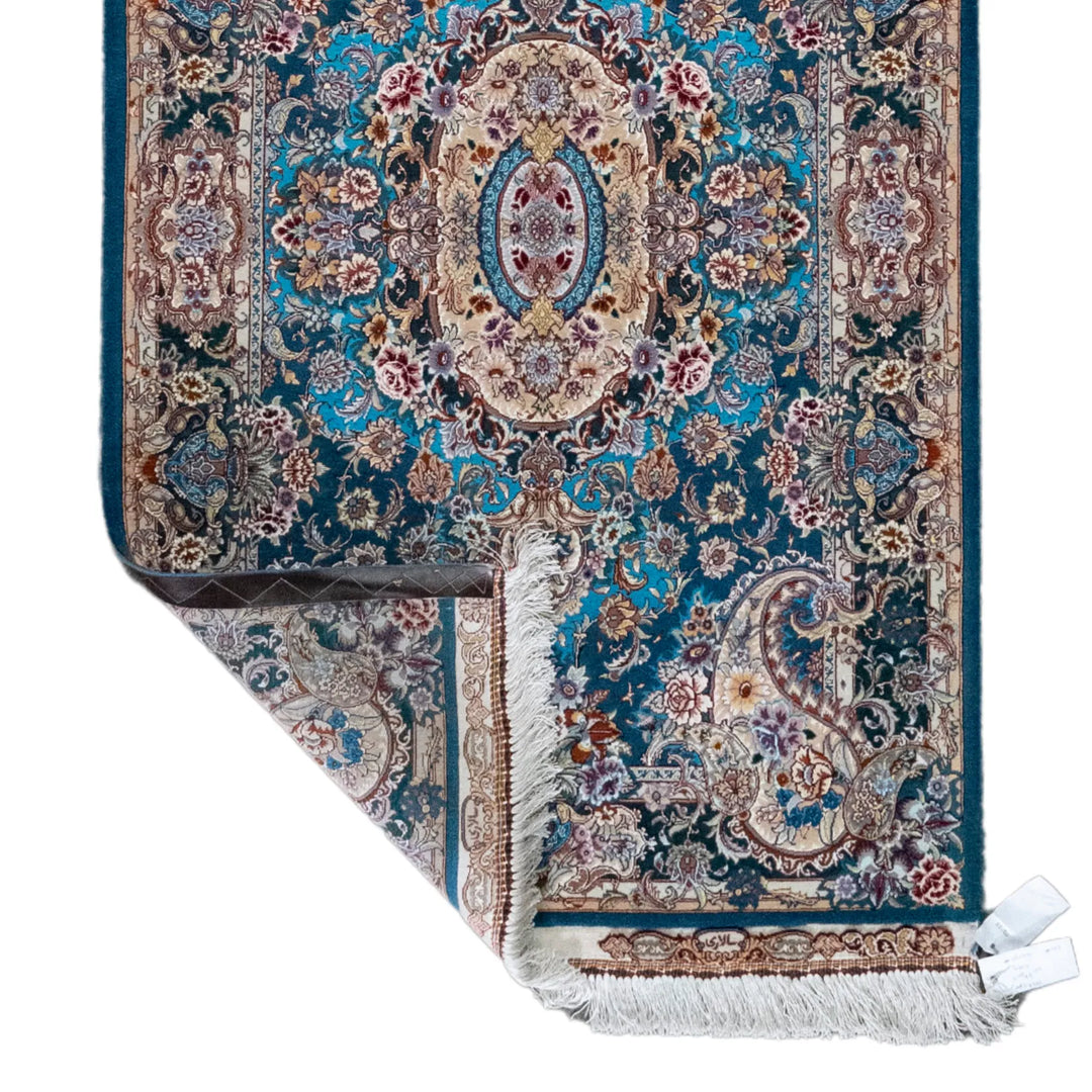 3' 3" x 5' 3" - GREEN AND BEIGE TABRIZ FLORAL PERSIAN RUG ( 99 x 160 CM )