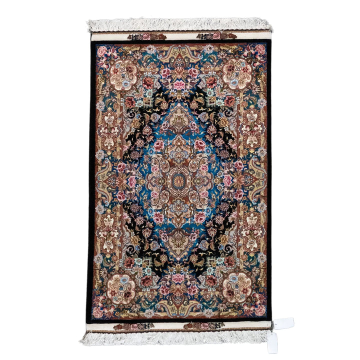 3' 3" x 5' 1" - BLACK AND BROWN TABRIZ FLORAL PERSIAN RUG ( 99 x 155 CM )