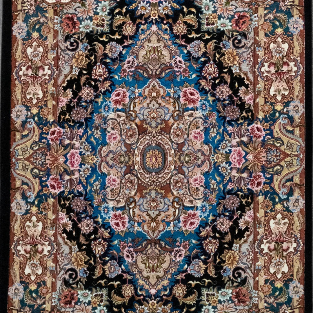 3' 3" x 5' 1" - BLACK AND BROWN TABRIZ FLORAL PERSIAN RUG ( 99 x 155 CM )