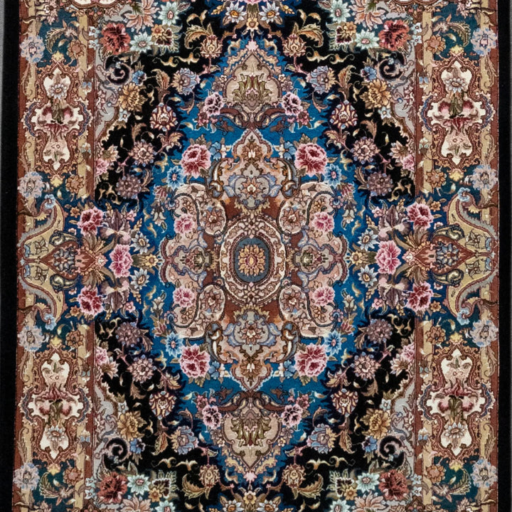 3' 3" x 5' 1" - BLACK AND BROWN TABRIZ FLORAL PERSIAN RUG ( 99 x 155 CM )