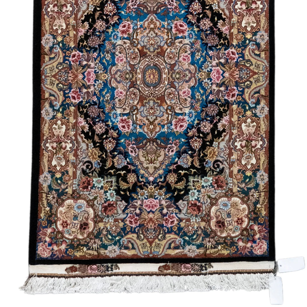 3' 3" x 5' 1" - BLACK AND BROWN TABRIZ FLORAL PERSIAN RUG ( 99 x 155 CM )