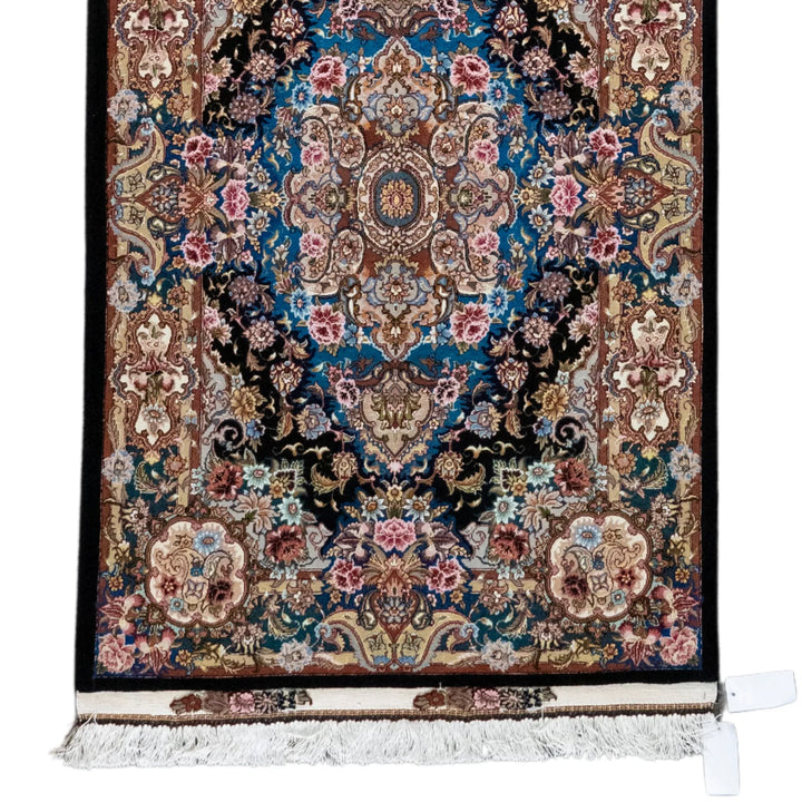 3' 3" x 5' 1" - BLACK AND BROWN TABRIZ FLORAL PERSIAN RUG ( 99 x 155 CM )