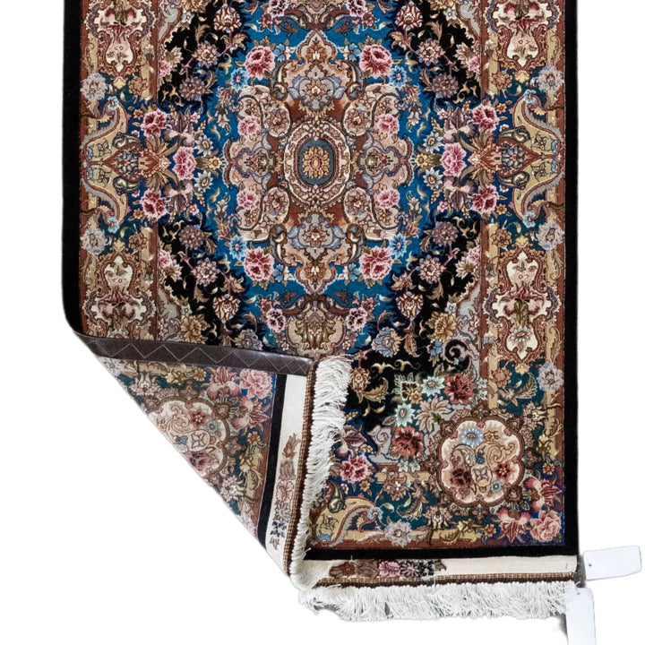3' 3" x 5' 1" - BLACK AND BROWN TABRIZ FLORAL PERSIAN RUG ( 99 x 155 CM )