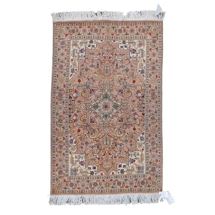 3' 2" x 4' 11" - PINK AND MULTICOLOR TABRIZ FLORAL PERSIAN RUG ( 96 x 150 CM )