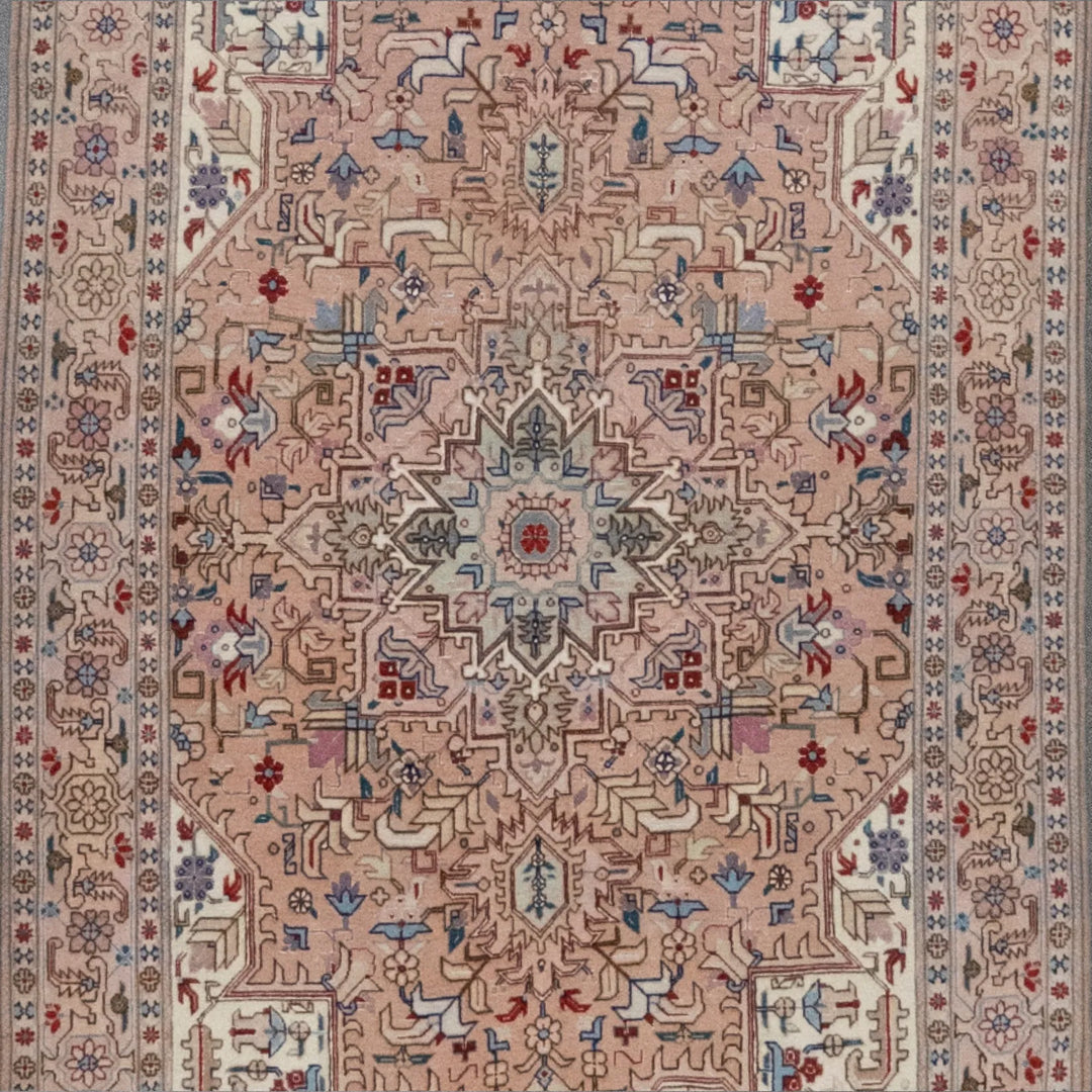 3' 2" x 4' 11" - PINK AND MULTICOLOR TABRIZ FLORAL PERSIAN RUG ( 96 x 150 CM )