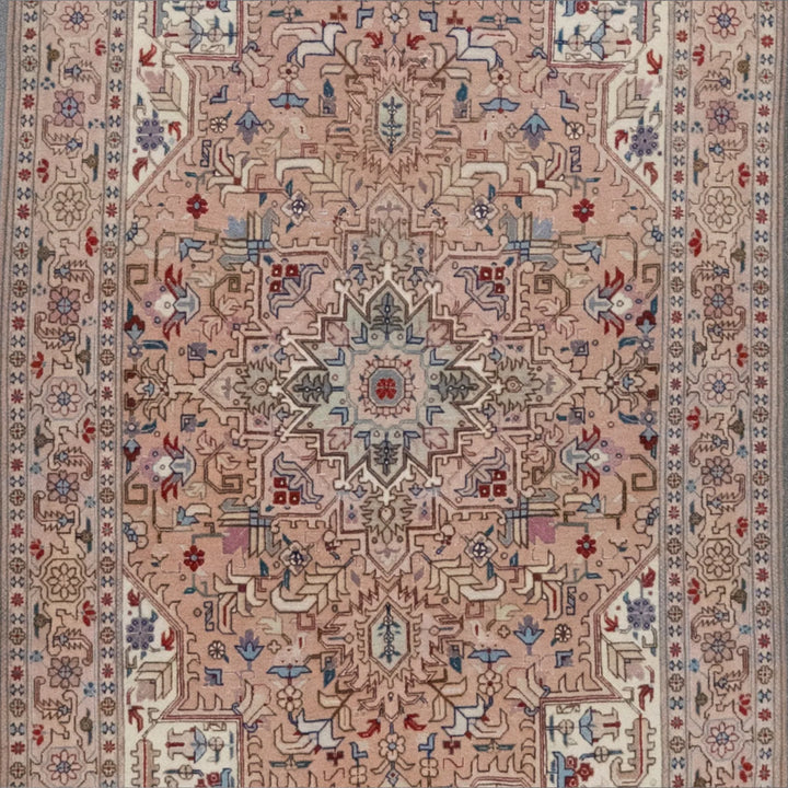 3' 2" x 4' 11" - PINK AND MULTICOLOR TABRIZ FLORAL PERSIAN RUG ( 96 x 150 CM )