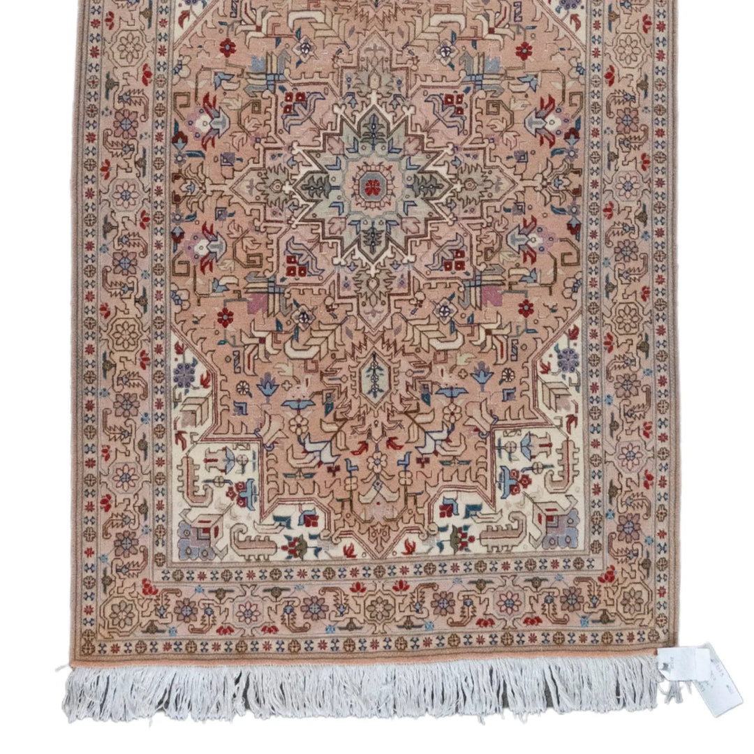 3' 2" x 4' 11" - PINK AND MULTICOLOR TABRIZ FLORAL PERSIAN RUG ( 96 x 150 CM )