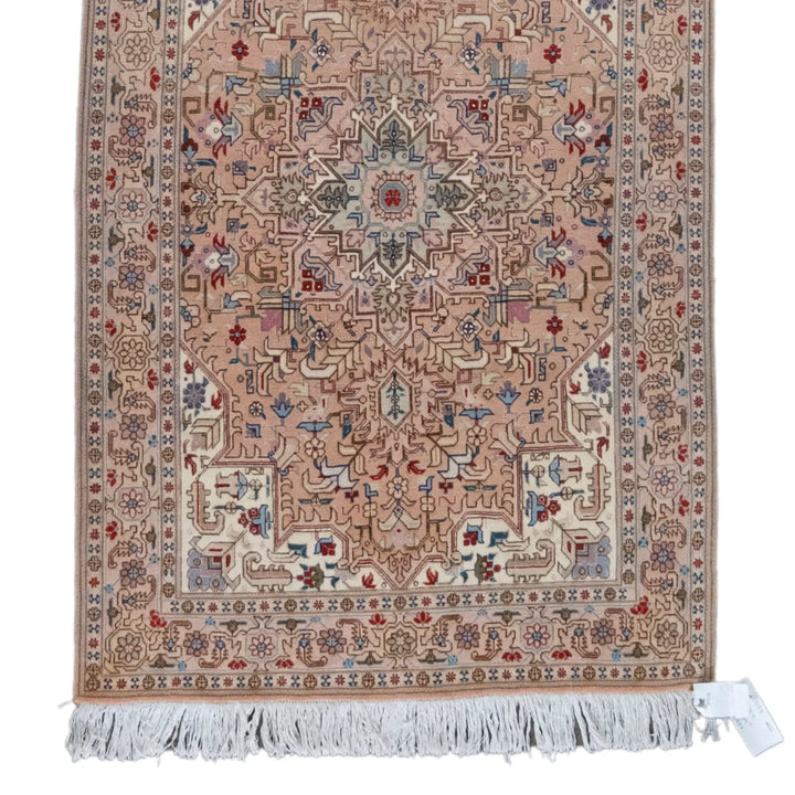 3' 2" x 4' 11" - PINK AND MULTICOLOR TABRIZ FLORAL PERSIAN RUG ( 96 x 150 CM )