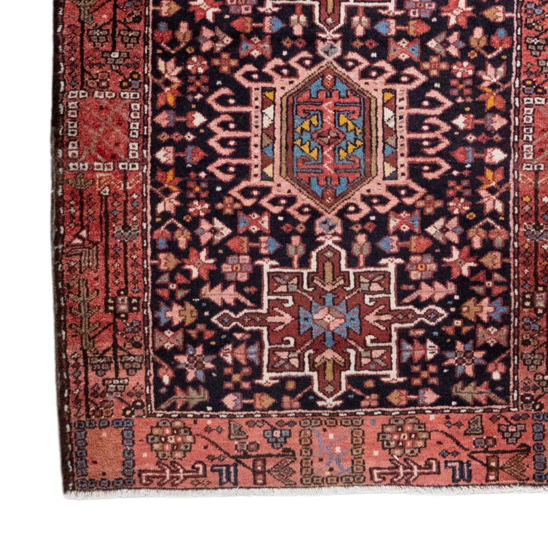 3' 6" x 4' 5" - RED AND RED KARAJEH GEOMETRIC PERSIAN RUG ( 106 x 134 CM )