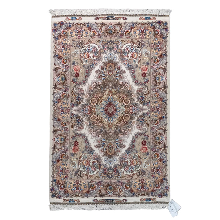 3' 5" x 5' 1" - BEIGE AND MULTICOLOR TABRIZ FLORAL PERSIAN RUG ( 104 x 155 CM )