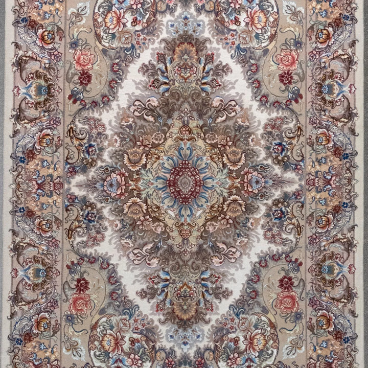 3' 5" x 5' 1" - BEIGE AND MULTICOLOR TABRIZ FLORAL PERSIAN RUG ( 104 x 155 CM )