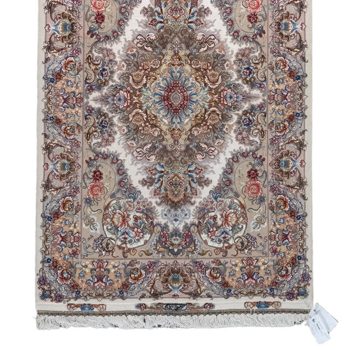3' 5" x 5' 1" - BEIGE AND MULTICOLOR TABRIZ FLORAL PERSIAN RUG ( 104 x 155 CM )