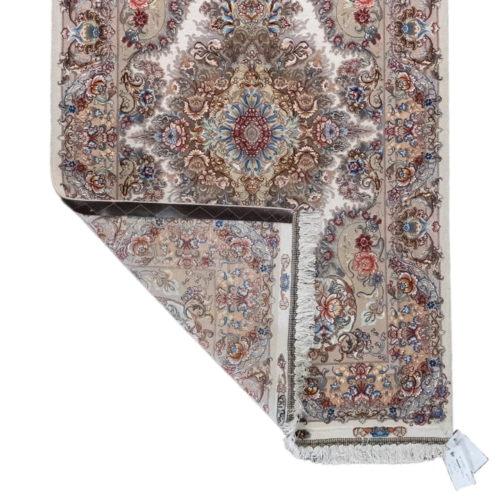 3' 5" x 5' 1" - BEIGE AND MULTICOLOR TABRIZ FLORAL PERSIAN RUG ( 104 x 155 CM )