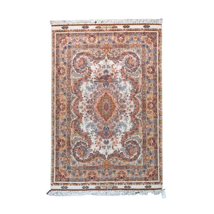 4' 11" x 6' 11" - BEIGE AND BROWN TABRIZ FLORAL PERSIAN RUG ( 150 x 211 CM )