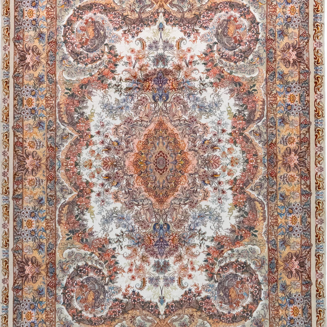 4' 11" x 6' 11" - BEIGE AND BROWN TABRIZ FLORAL PERSIAN RUG ( 150 x 211 CM )