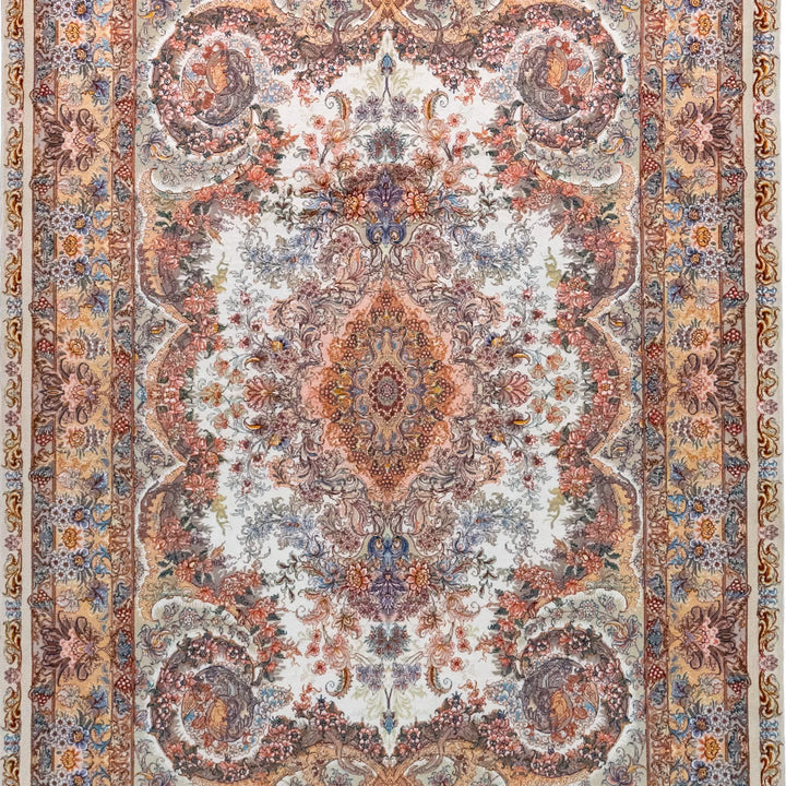 4' 11" x 6' 11" - BEIGE AND BROWN TABRIZ FLORAL PERSIAN RUG ( 150 x 211 CM )