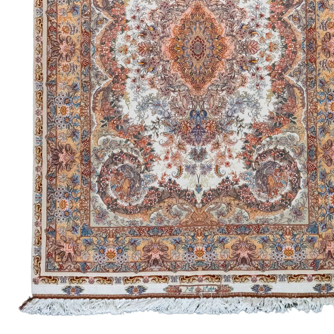 4' 11" x 6' 11" - BEIGE AND BROWN TABRIZ FLORAL PERSIAN RUG ( 150 x 211 CM )