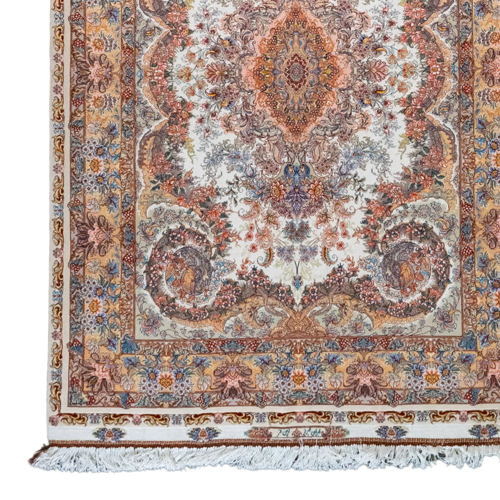 4' 11" x 6' 11" - BEIGE AND BROWN TABRIZ FLORAL PERSIAN RUG ( 150 x 211 CM )