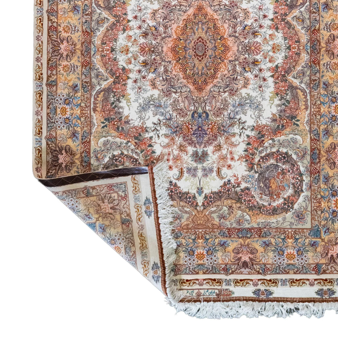 4' 11" x 6' 11" - BEIGE AND BROWN TABRIZ FLORAL PERSIAN RUG ( 150 x 211 CM )