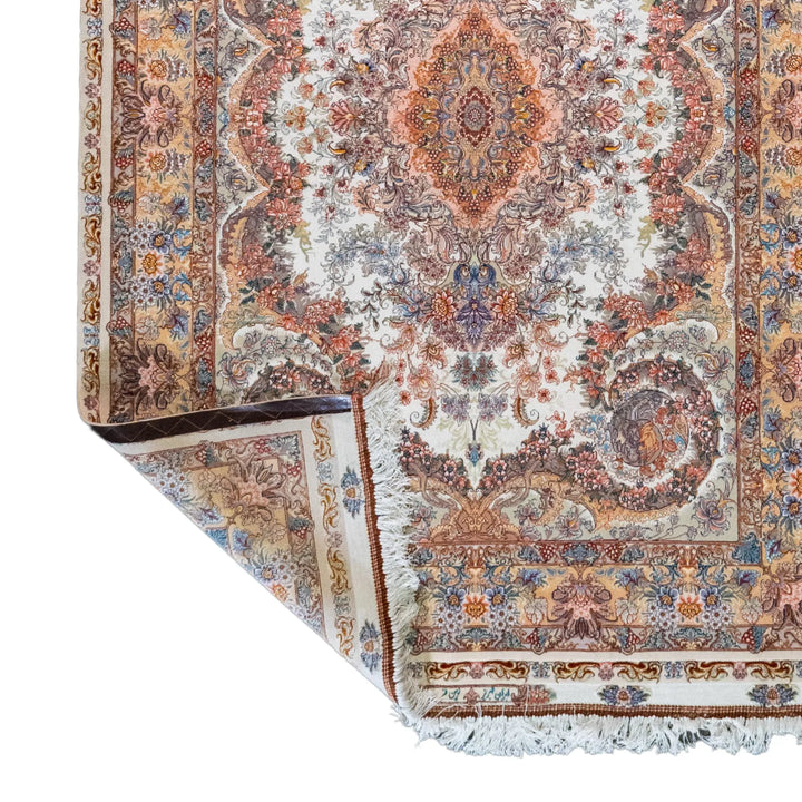 4' 11" x 6' 11" - BEIGE AND BROWN TABRIZ FLORAL PERSIAN RUG ( 150 x 211 CM )