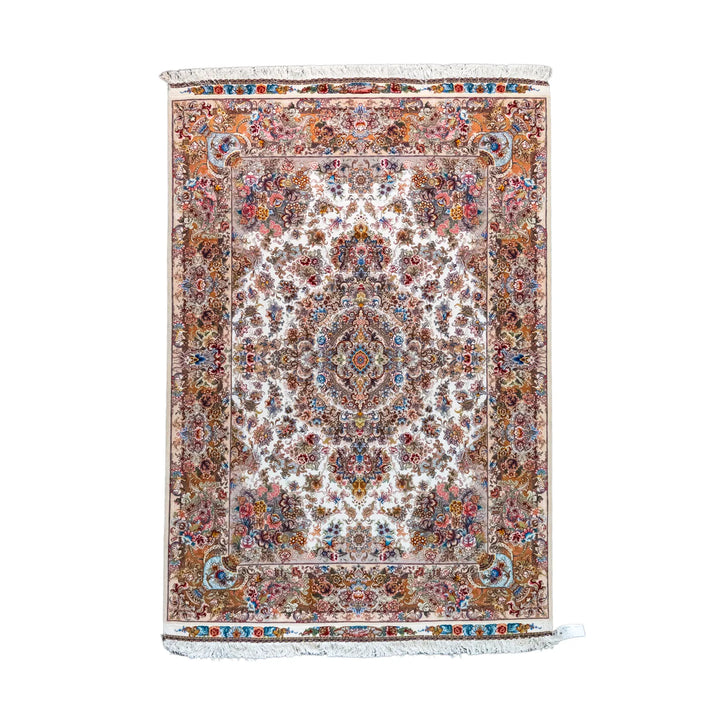 5' 0" x 6' 11" - BEIGE AND BROWN TABRIZ FLORAL PERSIAN RUG ( 152 x 211 CM )