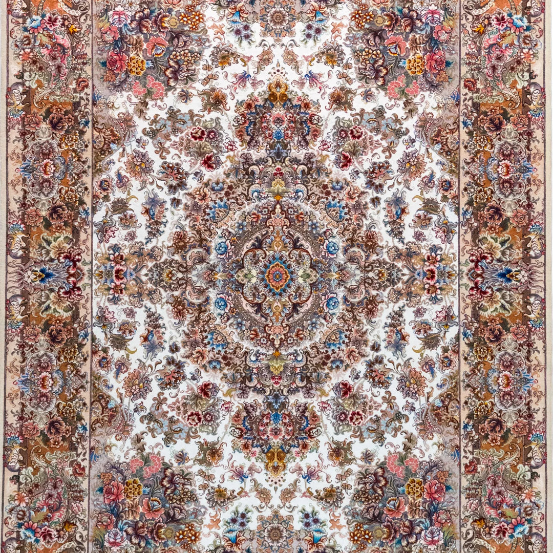 5' 0" x 6' 11" - BEIGE AND BROWN TABRIZ FLORAL PERSIAN RUG ( 152 x 211 CM )