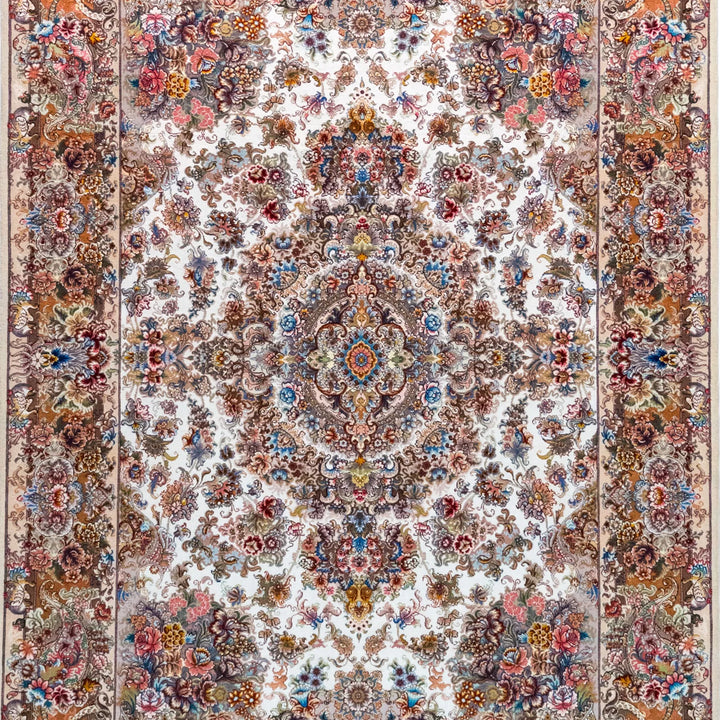 5' 0" x 6' 11" - BEIGE AND BROWN TABRIZ FLORAL PERSIAN RUG ( 152 x 211 CM )