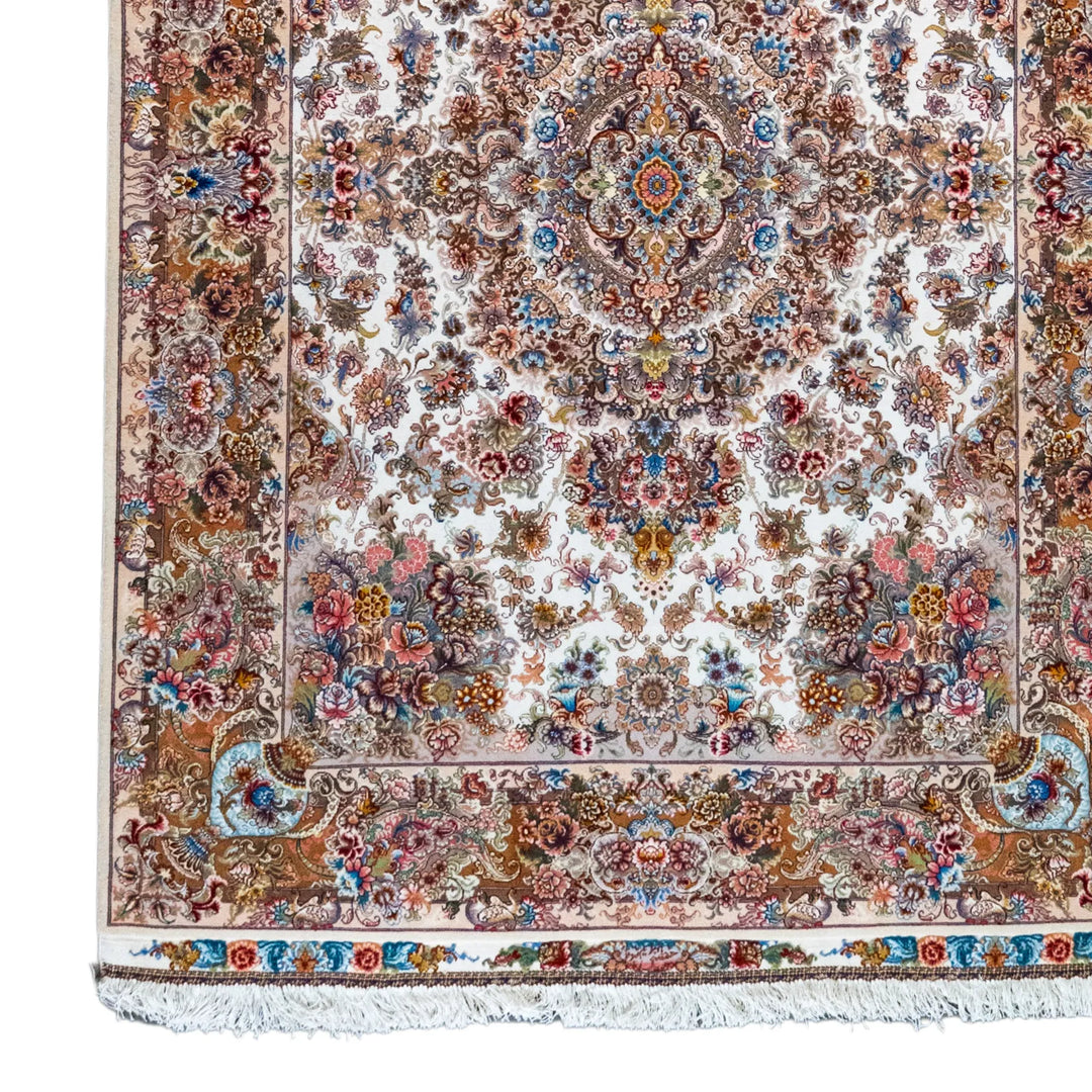 5' 0" x 6' 11" - BEIGE AND BROWN TABRIZ FLORAL PERSIAN RUG ( 152 x 211 CM )