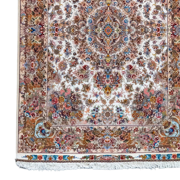 5' 0" x 6' 11" - BEIGE AND BROWN TABRIZ FLORAL PERSIAN RUG ( 152 x 211 CM )