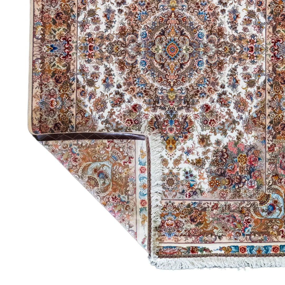 5' 0" x 6' 11" - BEIGE AND BROWN TABRIZ FLORAL PERSIAN RUG ( 152 x 211 CM )