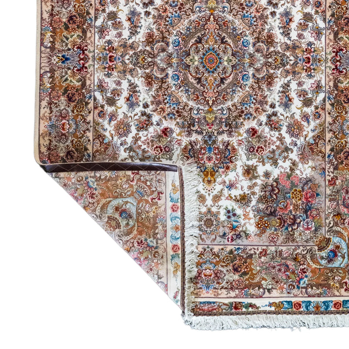 5' 0" x 6' 11" - BEIGE AND BROWN TABRIZ FLORAL PERSIAN RUG ( 152 x 211 CM )
