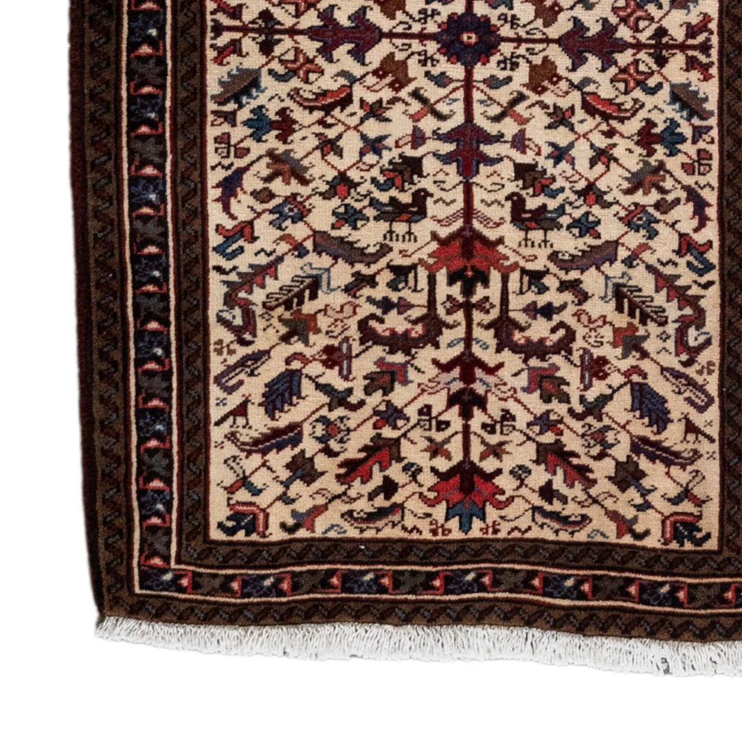 3' 1" x 4' 7" - BEIGE AND RED HERIZ GEOMETRIC PERSIAN RUG ( 94 x 140 CM )