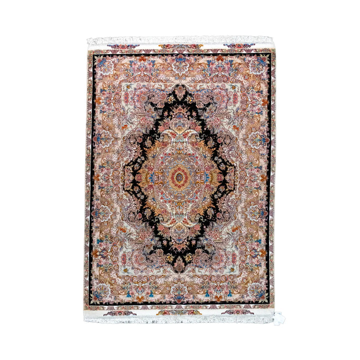 5' 1" x 6' 11" - BLACK AND ROSE TABRIZ FLORAL PERSIAN RUG ( 155 x 211 CM )