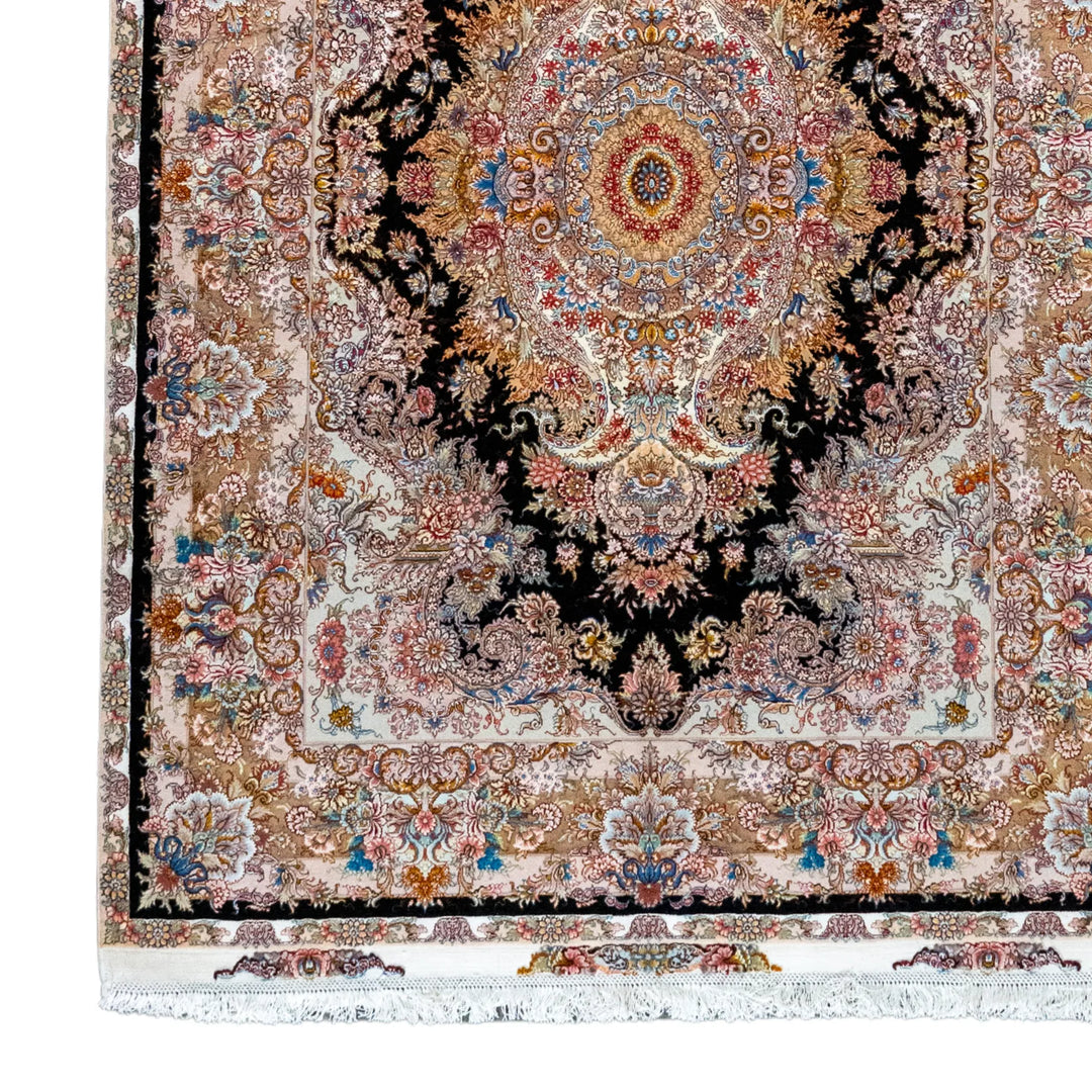 5' 1" x 6' 11" - BLACK AND ROSE TABRIZ FLORAL PERSIAN RUG ( 155 x 211 CM )