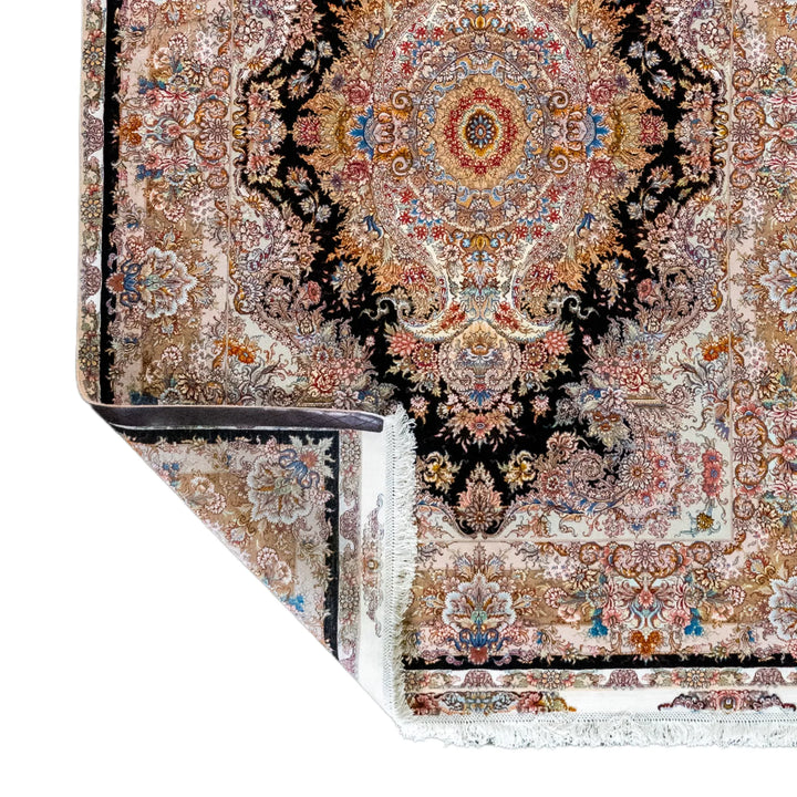 5' 1" x 6' 11" - BLACK AND ROSE TABRIZ FLORAL PERSIAN RUG ( 155 x 211 CM )