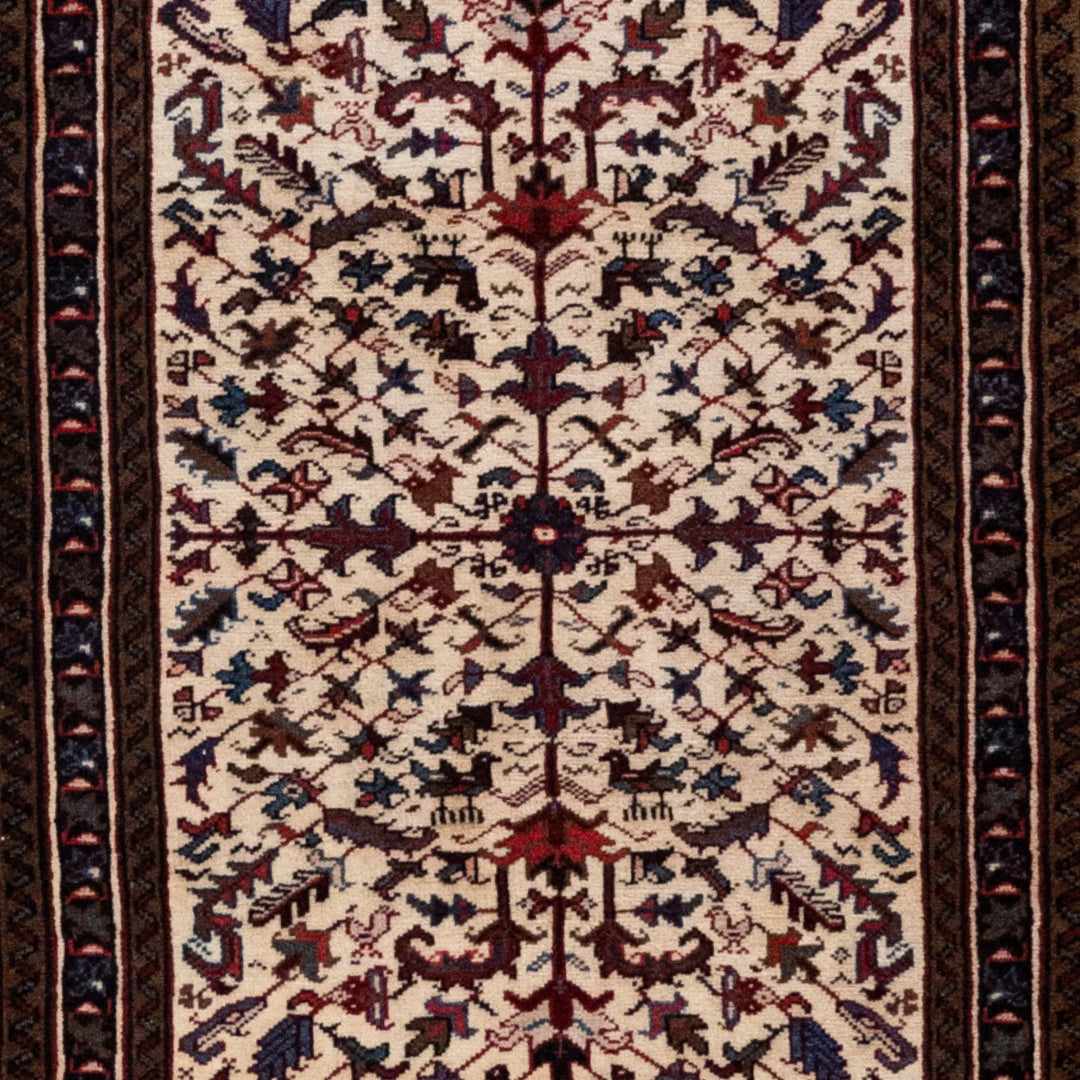 3' 1" x 4' 10" - RED AND NAVY HERIZ GEOMETRIC PERSIAN RUG ( 94 x 147 CM )
